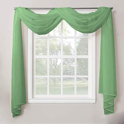 Decotex 1 Piece Sheer Voile Home Decor Fully Hemmed Scarf Valance Swag Topper (37" X 216", Sage)