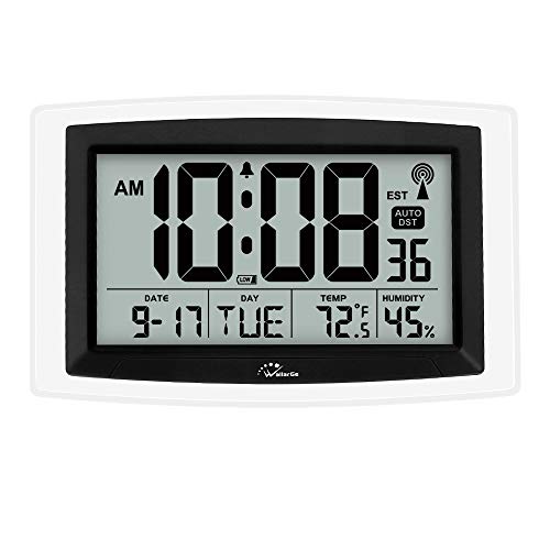 WallarGe Atomic Wall Clock, Battery Operated Digital Wall Clock, Self-Setting Desk Clock, Large Digital Display Clock, with