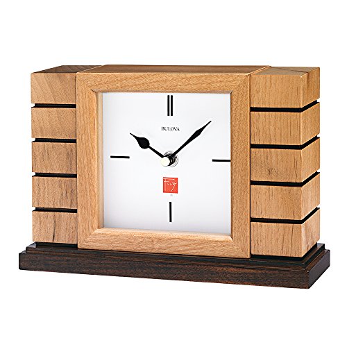 Bulova B1659 Usonian II Frank Lloyd Wright Mantel Clock, Natural Finish with Walnut Stain Base