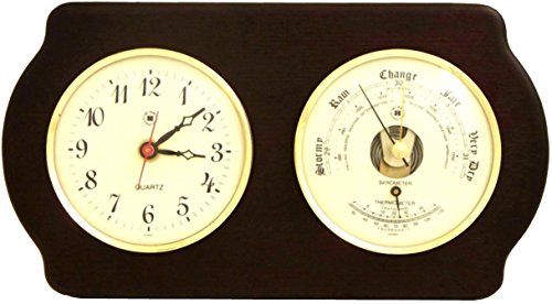 Bey Berk Bey-Berk WS413 Quartz Clock and Barometer with Thermometer on Ash Wood with Brass Bezel. Wall Mounts Vertically or