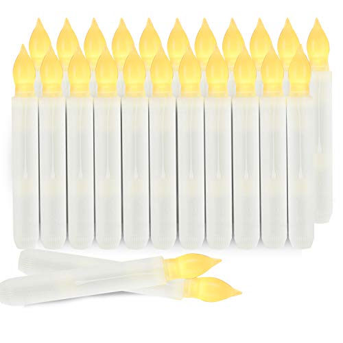 Homemory Set of 24 LED Flameless Taper Candles, 6.5" Tall Tapered Candlesticks Battery Operated, Warm Yellow Flickering Flame