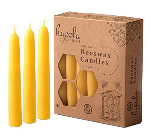 Hyoola Beeswax Candles 12 Pack â€“ Handmade, All Natural, 100% Pure Scented Bee Wax Candle - Decorative, Golden Yellow â€“ 4