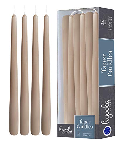 Hyoola 12 Pack Tall Taper Candles - 10 Inch Taupe Gray Dripless, Unscented Dinner Candle - Paraffin Wax with Cotton Wicks - 8 Hour