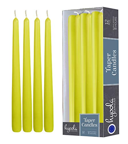 Hyoola 12 Pack Tall Taper Candles - 10 Inch Lime Dripless, Unscented Dinner Candle - Paraffin Wax with Cotton Wicks - 8 Hour Burn