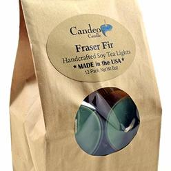 Candeo Candle Fraser Fir, Holiday Scented Soy Tealights, 12 Pack Clear Cup Candles, Christmas Candles