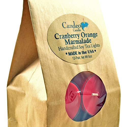 Candeo Candle Cranberry Orange Marmalade, Fall Scented Soy Tealights, 12 Pack Clear Cup Candles, Autumn Scented