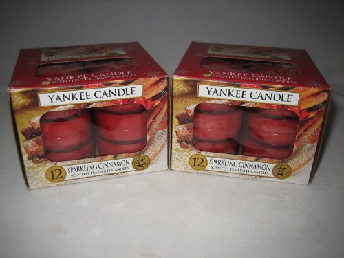Yankee Candle Company Sparkling Cinnamon Tealight Candles - 2 boxes of 12 - 24 total!