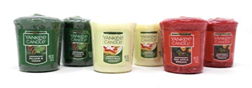Yankee Candle Holiday Scented Votive Candles - Balsam & Cedar, Christmas Cookie, Red Apple Wreath - Bundle Set of 6