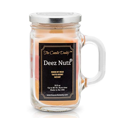 The Candle Daddy Deez Nutz Scented Candle - Banana Nut Bread, Toasted Coconut, Hazelnut Scented Triple Layer Candle - 10.5 oz Mason Jar Candle