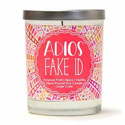 Cedar Crate Market Adios Fake ID Tropical Fruit, Spice, Vanilla Luxury Scented Soy Candles 10 Oz. Jar Candle Made in The USA Decorative