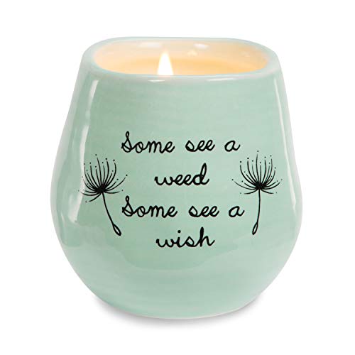 Pavilion Gift Company Plain Dandelion Weed Some See a Wish Green Ceramic Soy Serenity Scented Candle