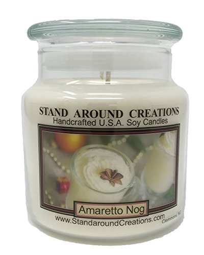 Stand Around Creations Premium 100% Soy Candle - 16 oz Double Wicked Apothecary Jar - Amaretto Nog: A holiday warmer of sweet almond and vanilla