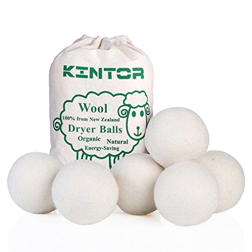 KINTOR Wool Dryer Balls XL 6 Pack 2.95", 100% New Zealand Wool Organic Fabric Softener, Hypoallergenic Baby Safe & Unscented,
