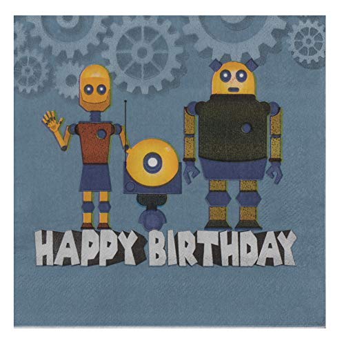 Blue Panda Cocktail Napkins - 150-Pack Luncheon Napkins, Disposable Paper Napkins Kids Birthday Party Supplies, 2-Ply, Robots Design,