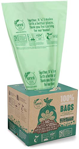UNNI ASTM D6400 100% Compostable Trash Bags, 3 Gallon, 11.35 Liter, 100 Count, Extra Thick 0.71 Mils, Food Scrap Small