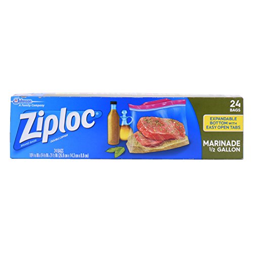Ziploc Marinade Bags, Expandable Bottom with Easy Open Tabs, Half Gallon, 24 Count, Pack of 3 (72 Total Bags)