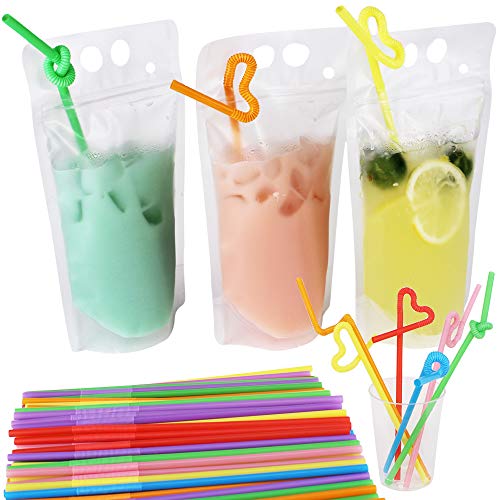 Belinlen 100 Pack 9.1 x 5.2 Inch/17 Ounce 8mil Clear Drink Pouches with Heavy Duty Hand-held Translucent Reclosable Zipper