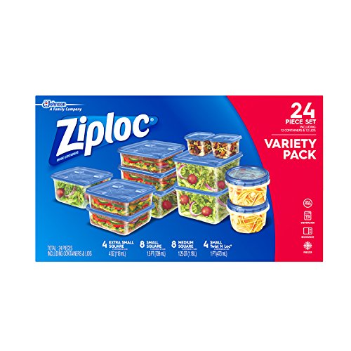 Ziploc Food Storage Containers, Perfect for on-the-go snacking, BPA Free, Variety Pack, 24 Count
