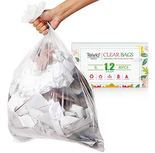 teivio VZ48VCJ 1.2 Gallon Strong Trash Bags Garbage Bags, Bathroom Trash  Can Bin Liners, Small Plastic Bags for Home Office Kitchen, fit 5-6