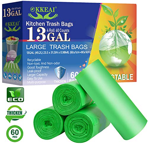 Compostable Tall Kitchen Drawstring Bags, 13 Gallon, 49.2 Liter