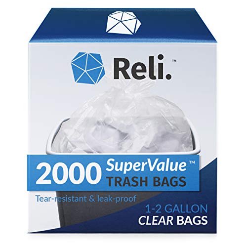 Reli. 1-2 Gallon Trash Bags (2000 Count Bulk) Small 1 Gallon Trash Bags - 2 Gal, Small Clear Garbage Bags 1 Gallon - 2 Gallon