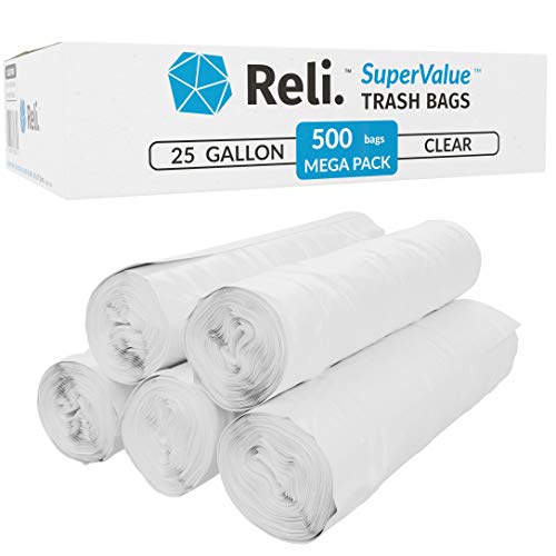 DY586D4 Reli. SuperValue 16-25 Gallon Trash Bags (500 Count Bulk) Clear Garbage  bags