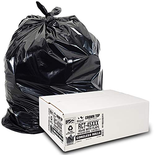 Aluf Plastics RCT-45XXX Heavy Duty 45 Gallon Trash Bags - (Huge 100 Pack/w  Flap Ties) - 2.0 MIL (Equivalent) 40 x 46 Star Seal Bottom Thick Garbage