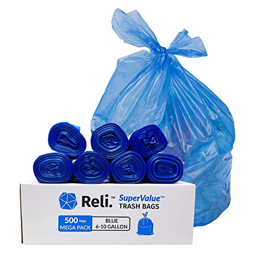 Y5S2361 Reli. SuperValue 6-10 Gallon Recycling Bags (500 Count, Bulk) Blue Trash  Bags 10 Gallon, Garbage Bags (6 Gallon, 7 Gal, 8 Gal