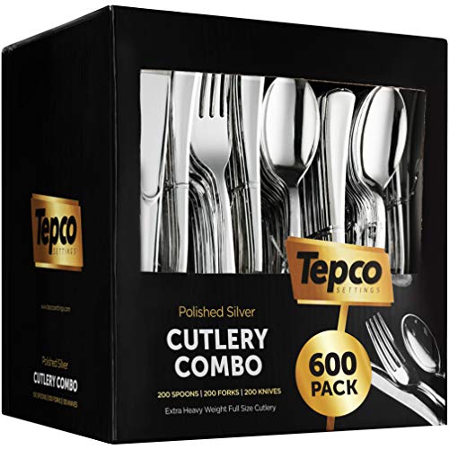Tepco Settings 600 Plastic Silverware Set Silver Plastic Cutlery Set