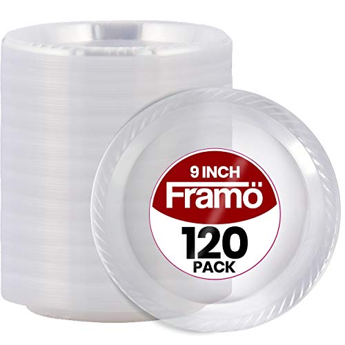 Framo 9 Inch Disposable Clear Plastic Plates In Bulk By Framo for Party and Dinner,And For Any Occasion, Microwaveable, BBQ,