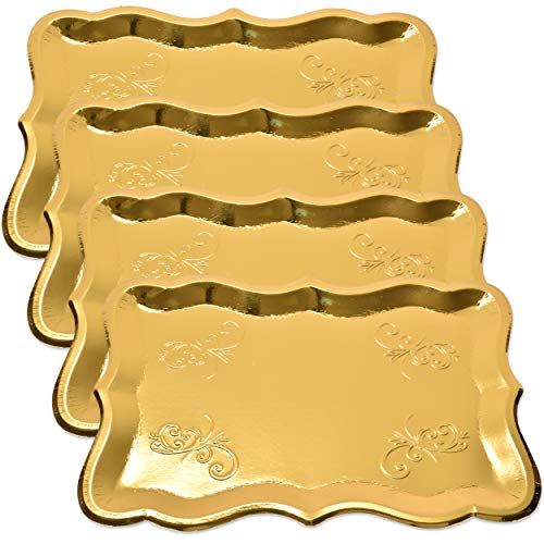 Gift Boutique 10 Gold Rectangle Trays for Dessert Table Serving Parties 9" x 13" Heavy Duty Disposable Paper Cardboard in Elegant Shape for