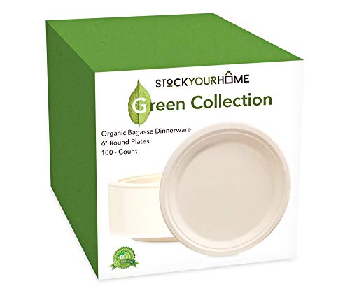 Stock Your Home Compostable Luncheon Plates- Eco Friendly Natural Bagasse Sugarcane Dinnerware Set, 100-Count, 6 Inch