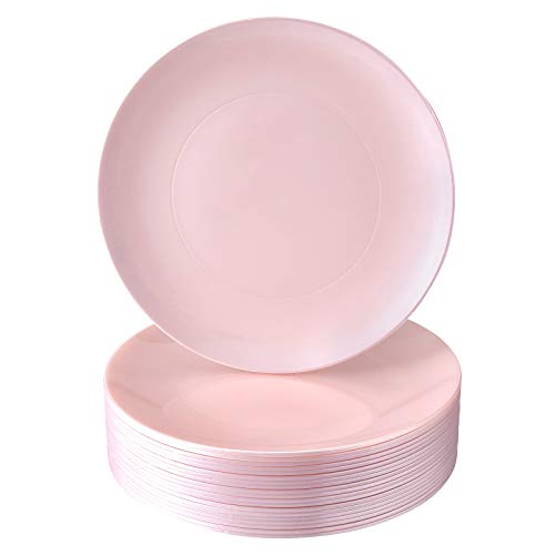 Silver spoons DISPOSABLE DINNER PLATES | 20 pc | Heavy Duty Plastic Dishes | Elegant Fine China Look | Opulence â?? Pink (10.25â?)