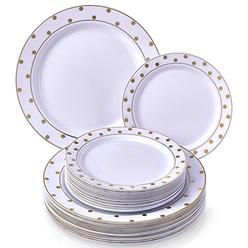 Silver spoons ELEGANT PLASTIC DINNERWARE 40 PC SET | 20 Dinner Plates | 20 Salad/Dessert Plates | Heavy Duty Plastic Plates | Elegant Fine