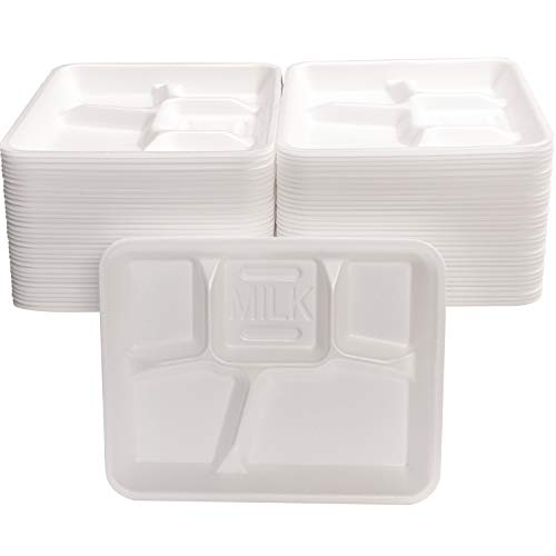 Upper Midland Products Trays Divided Plates 5 Compartments Foam 50 Pack