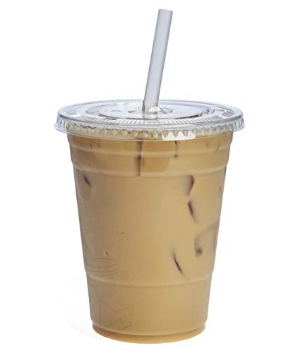 Comfy Package [100 Sets - 16 oz.] Plastic Cups With Flat Lids