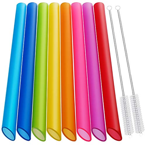 Hiware [Angled Tips] 8 Pcs Reusable Boba Straws & Smoothie Straws - Multi Colors Jumbo Wide Reusable Straws, BPA FREE Food-Grade