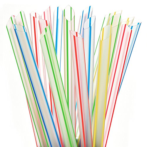 ALINK Extra Wide Fat Boba Straws, 1/2 Jumbo Plastic Striped Smoothie Straws  for Bubble Tea and Milkshake, Pack of 100