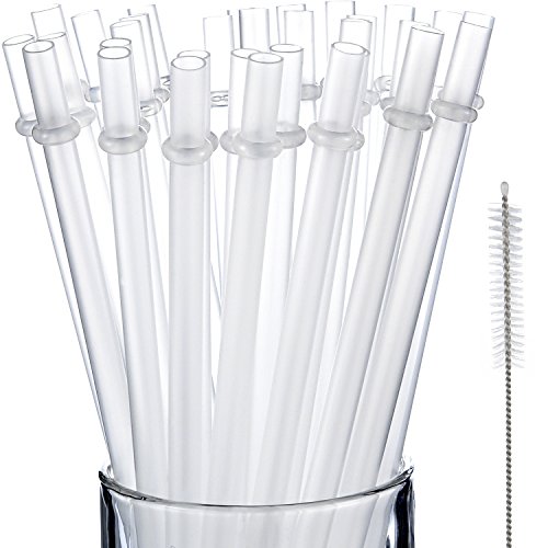 Jovitec 50 Pieces Reusable Drinking Straw Thick Plastic Straws with  Cleaning Brush Straw Cleaner (11 Inch)