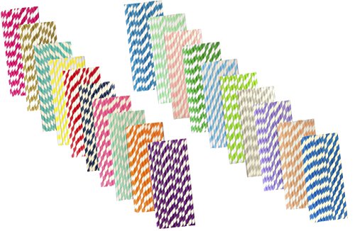 Outside the Box Papers Bulk Rainbow Variety Pack of Striped Straws - 7.75 Inches - 500 Total in 20 Colors - Outside the Box Papers Brand
