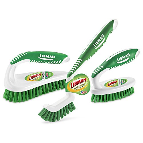 Libman Scrub Kit: Three Different Durable Brushes for Grout, Tile, Bathroom, Kitchen. Easy to Handle, Strong Fibers for Tough