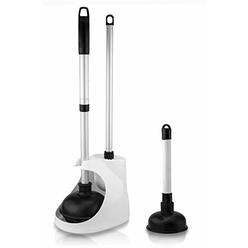 Neiko 60168A Toilet Plunger with Telescopic Aluminum Handle, Cleaning Brush and Storage Caddy Set | Complete 4 Piece Bathroom