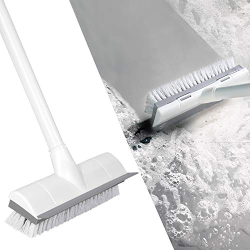 BOOMJOY Floor Scrub Brush with Long Handle 50â€, Adjustable Stainless Metal Handle, Scrubber with Stiff Bristles for