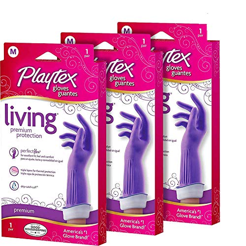 Playtex Living Reuseable Rubber Cleaning Gloves (Medium, Pack - 3)
