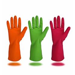 Cleanbear Synthetic Rubber Gloves, Medium Size, 11.8 Inches, 3 Pairs 3 Colors