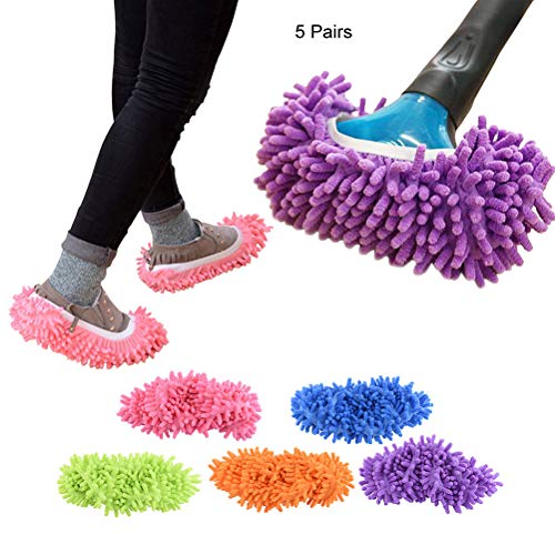 YINUOWEI 5 Pairs/10 pcs Washable Dust Mop Slippers Shoes Cover Soft Washable Reusable Microfiber Cleaning Mop Slippers Floor Dust Hair
