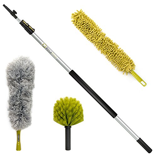 Docazoo DocaPole 20 Foot High Reach Dusting Kit with 5-12 Foot Extension Pole // Cleaning Kit Includes 3 Dusting Attachments //
