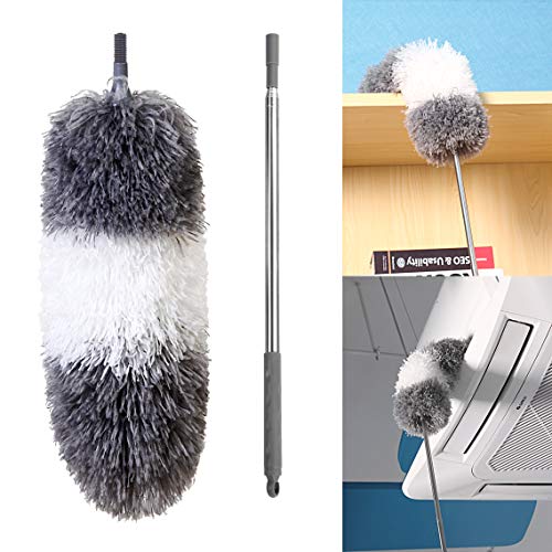 BOOMJOY Telescoping Duster, 100" Extendable Cobweb Duster, Scratch-Resistant Cover, Stainless Steel Pole, Detachable Bendable