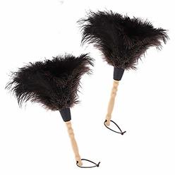 Midoneat Natural Black Ostrich Feather Duster,2 Packs,Car Duster Interior/Exterior Cleaner,Duster for Blinds Kitchen Keyboard