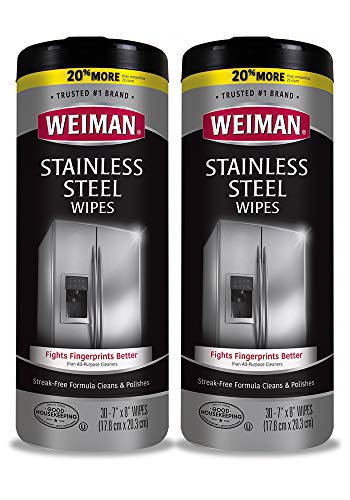 Weiman Stainless Steel Cleaning Wipes [2 Pack] Removes Fingerprints, Residue, Water Marks and Grease From Appliances - Works